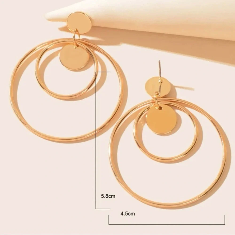 Gold Tone Concentric Hoop Drop Earrings